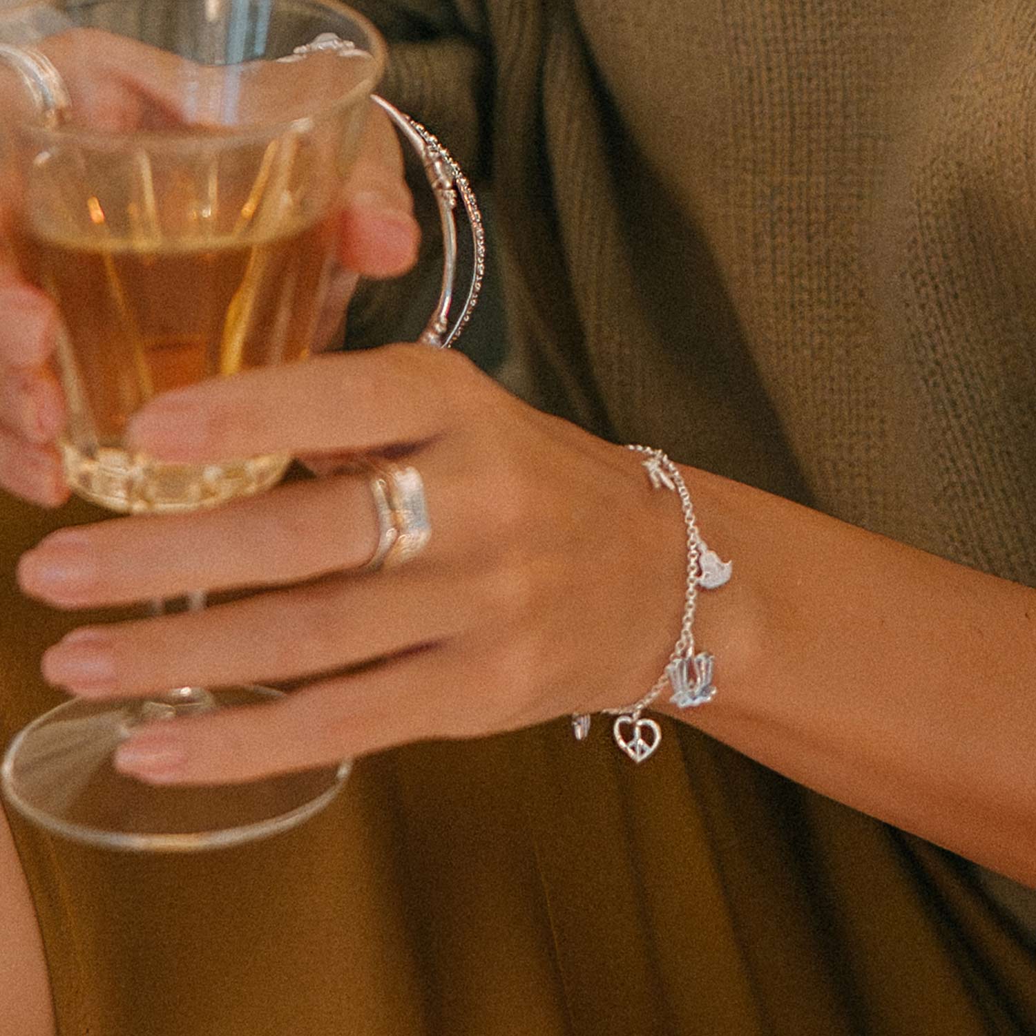 Lotus Flower, Buddha, Peace Heart and Swallow Sterling Silver Charm Bracelet, Silver Charm Bracelet, Symbolic Jewellery