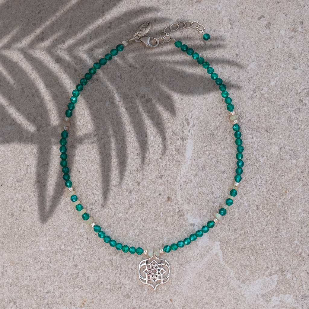 Green onyx and Opal Gemstone Anklet