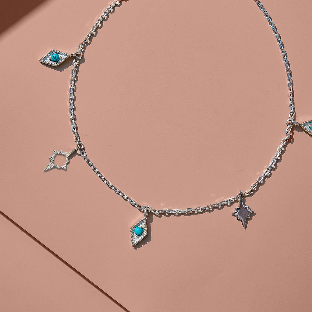 Turquoise Silver Charm Anklet