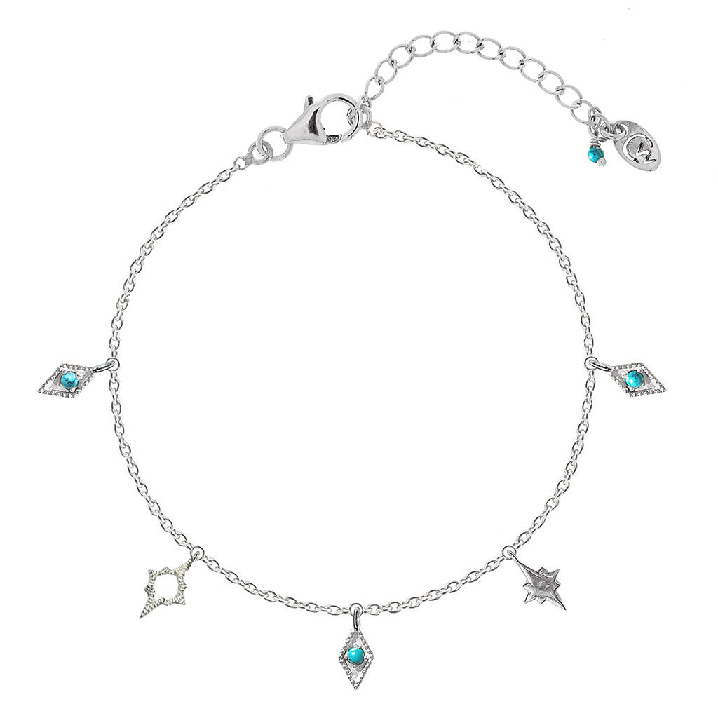 Turquoise Silver Charm Anklet