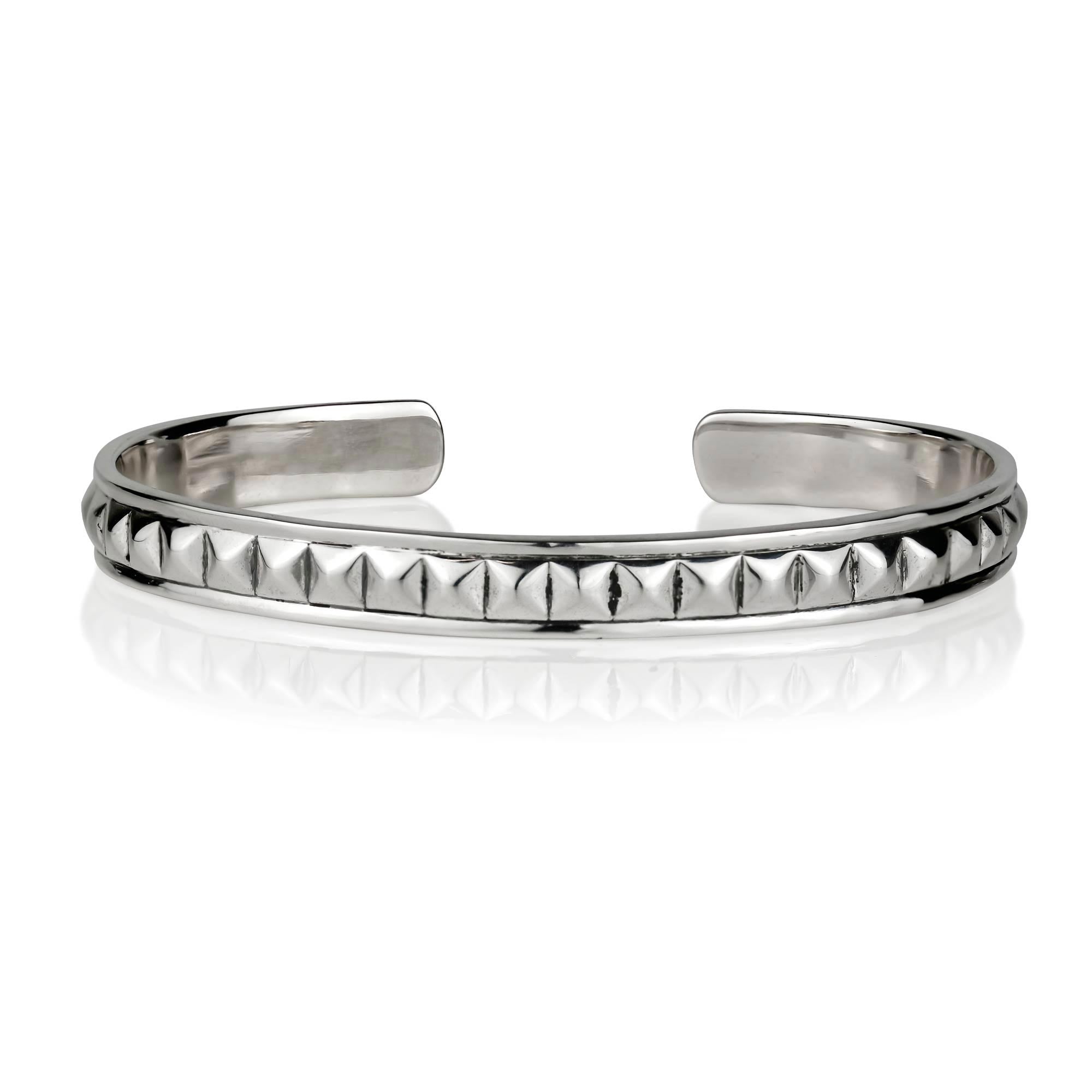 Men's 3d pyramid silver cuff bracelet