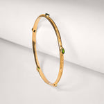 Gold bangle with green gemstones, Gold stacking bangle with green gemstones, Saraswati gold stacking bangle, Chrome diopside gold bangle