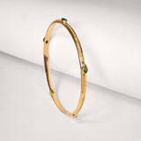 Gold bangle with green gemstones, Gold stacking bangle with green gemstones, Saraswati gold stacking bangle, Chrome diopside gold bangle