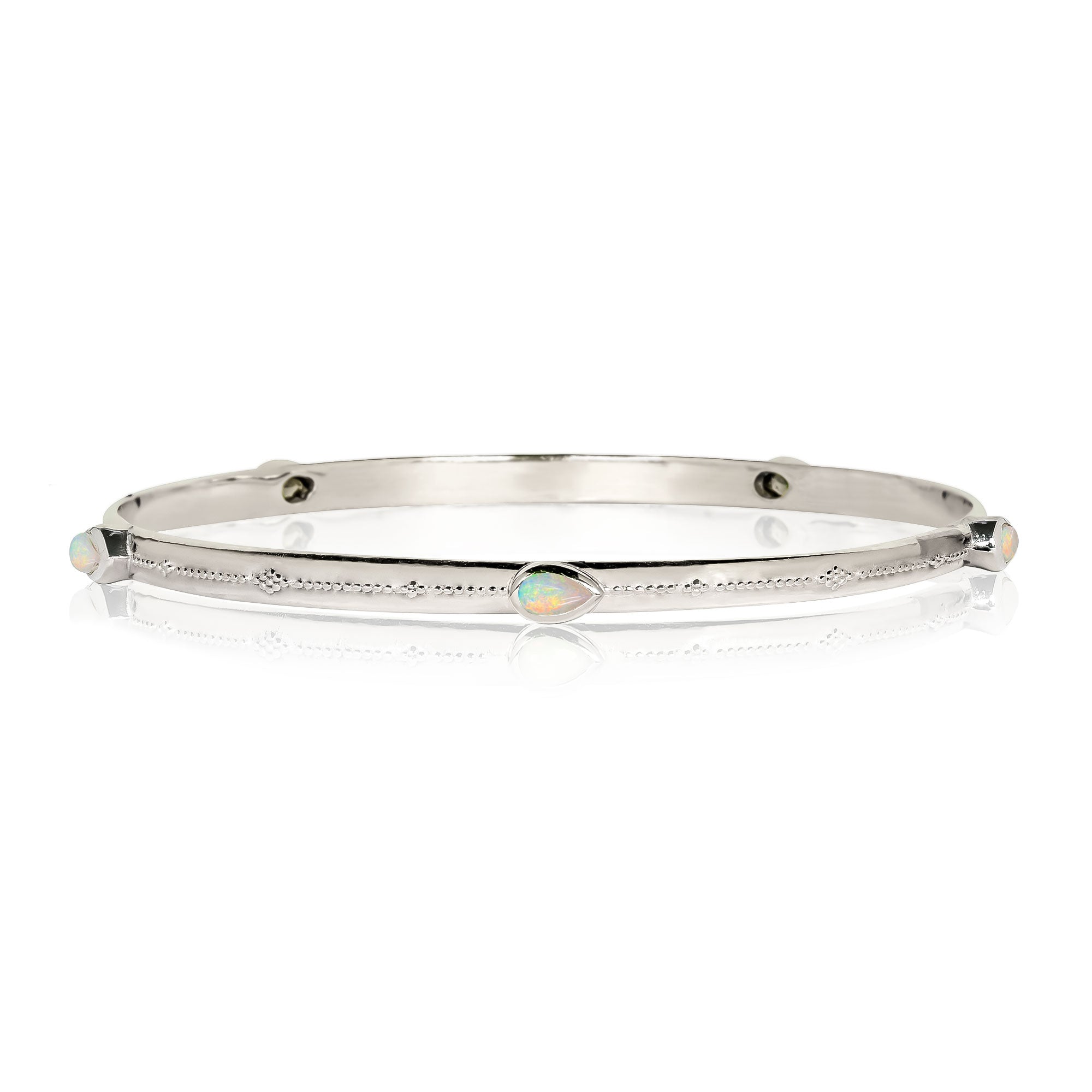 Sterling silver and opal stacking bangle, Silver and opal bangle, October birthstone silver bangle, Sterling silver bangle, Gemstone bangle, Birthstone bangle, Opal stacking bangle
