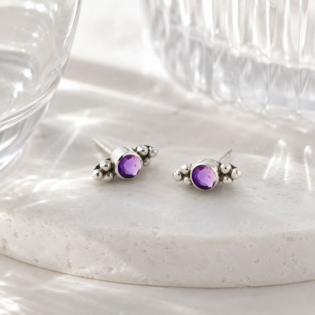 Amethyst Studs, Silver Amethyst Stud Earrings, February Birthstone Silver Stud Earrings