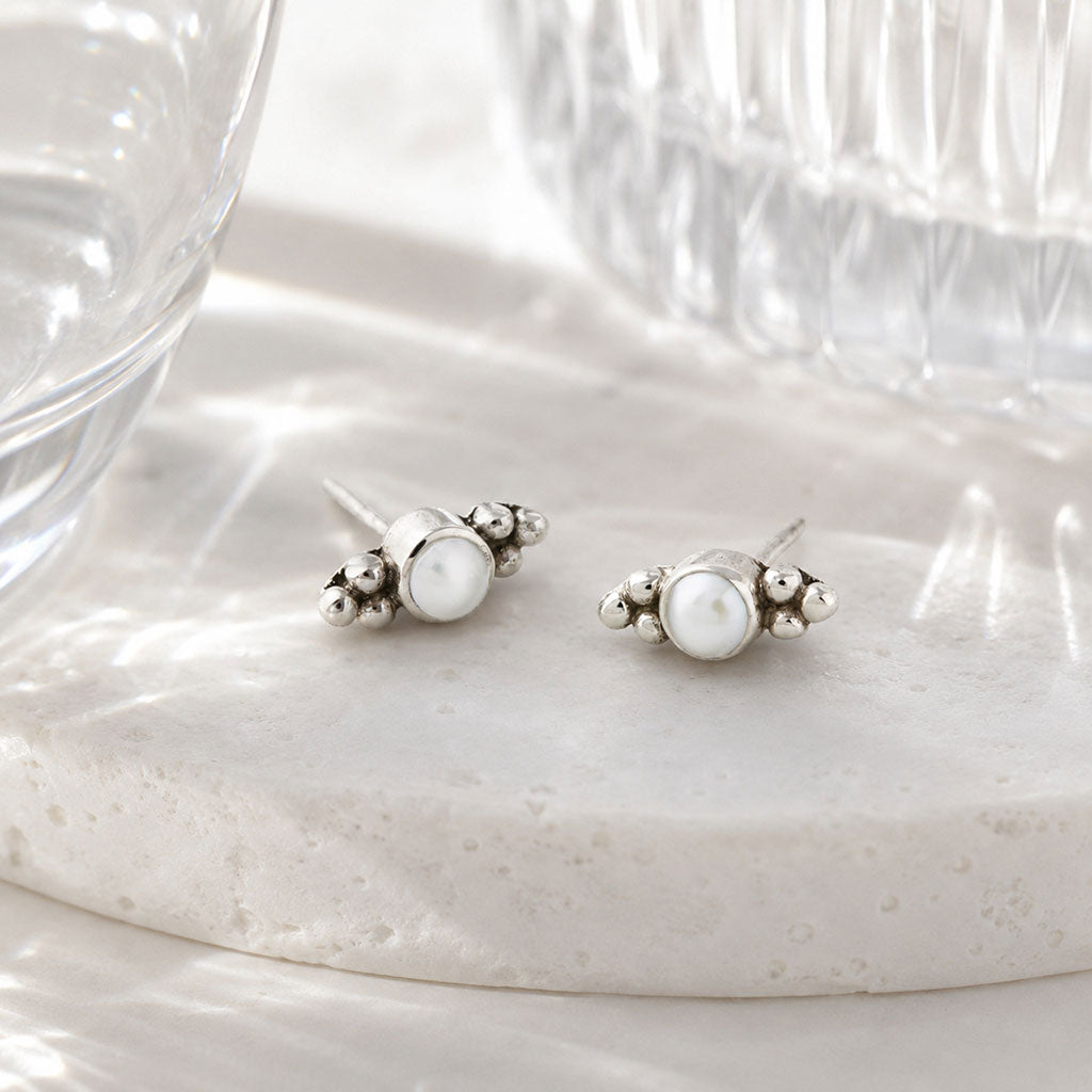Pearl Studs, Silver Pearl Stud Earrings, June Birthstone Silver Stud Earrings