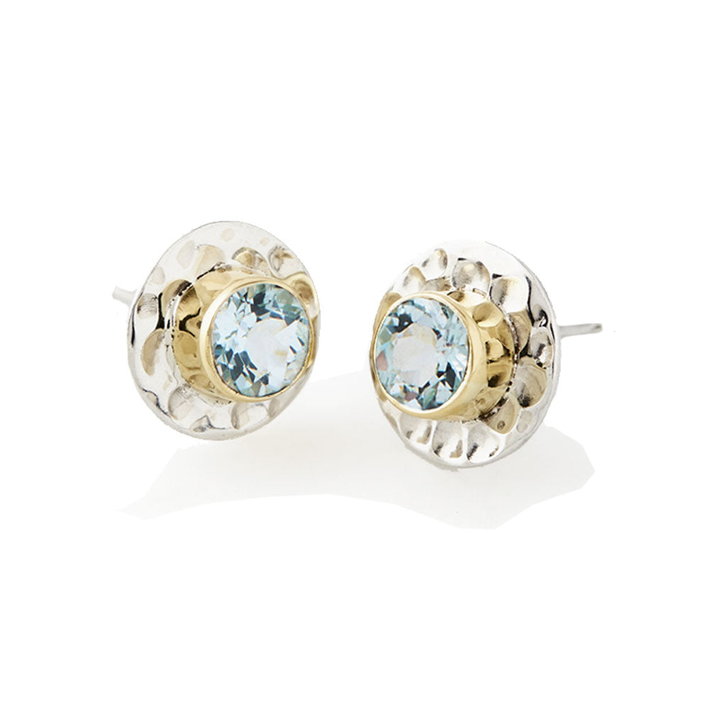 Blue Topaz Hammered Stud Earrings