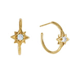 North Star Hoop Earrings, Gold Star Hoops, Gold North Star Hoops, Moonstone Earrings, June Birthstone Earrings