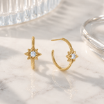 Gold Star Earrings with Moonstone Centre, Gold Star Hoops, Gold Star Earrings, June Birthstone Star Earrings