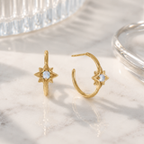 Gold Star Earrings with Moonstone Centre, Gold Star Hoops, Gold Star Earrings, June Birthstone Star Earrings