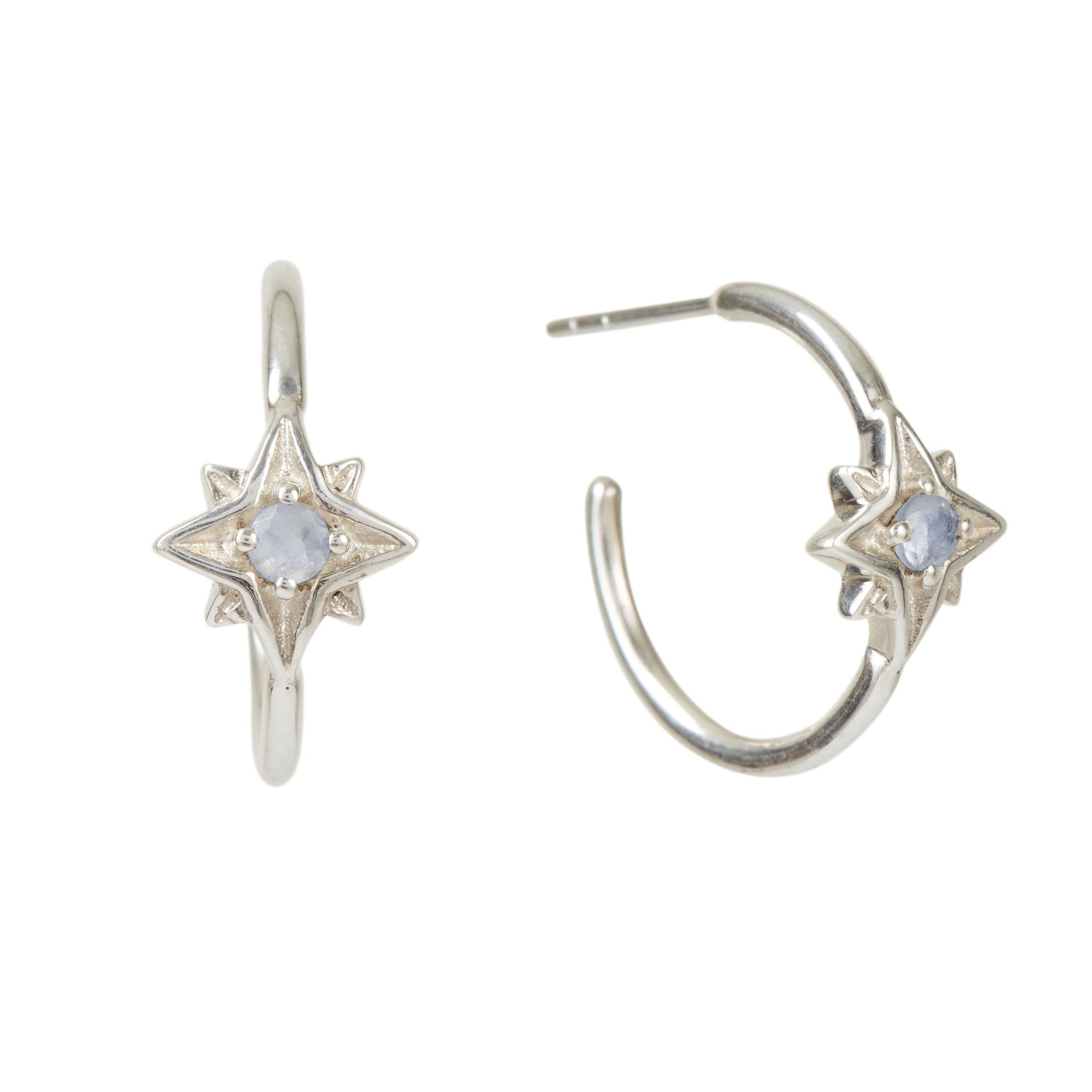 Moonstone Silver Star Hoop Earrings