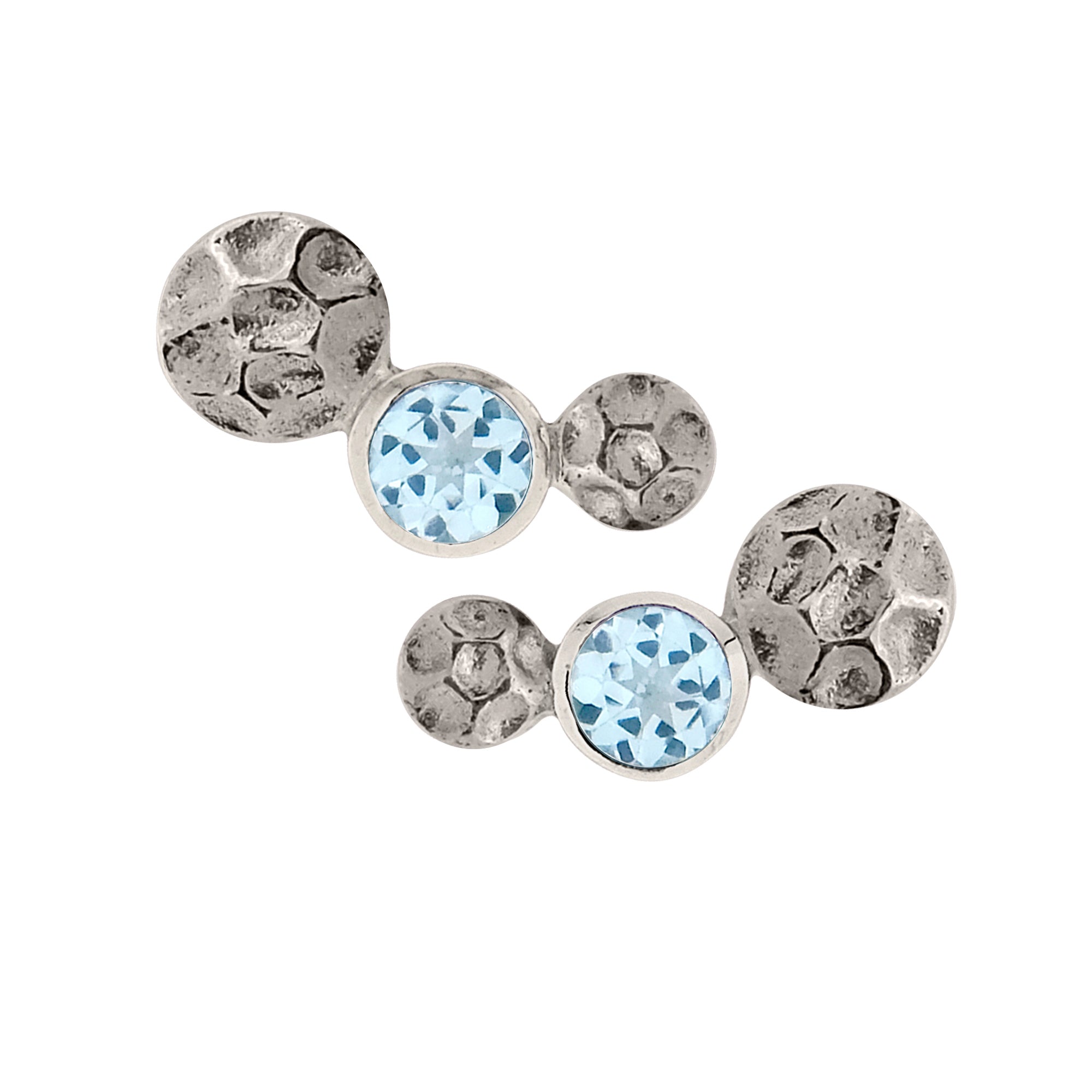 Lakshmi Hammered Disc Silver and Blue Topaz Stud Earrings