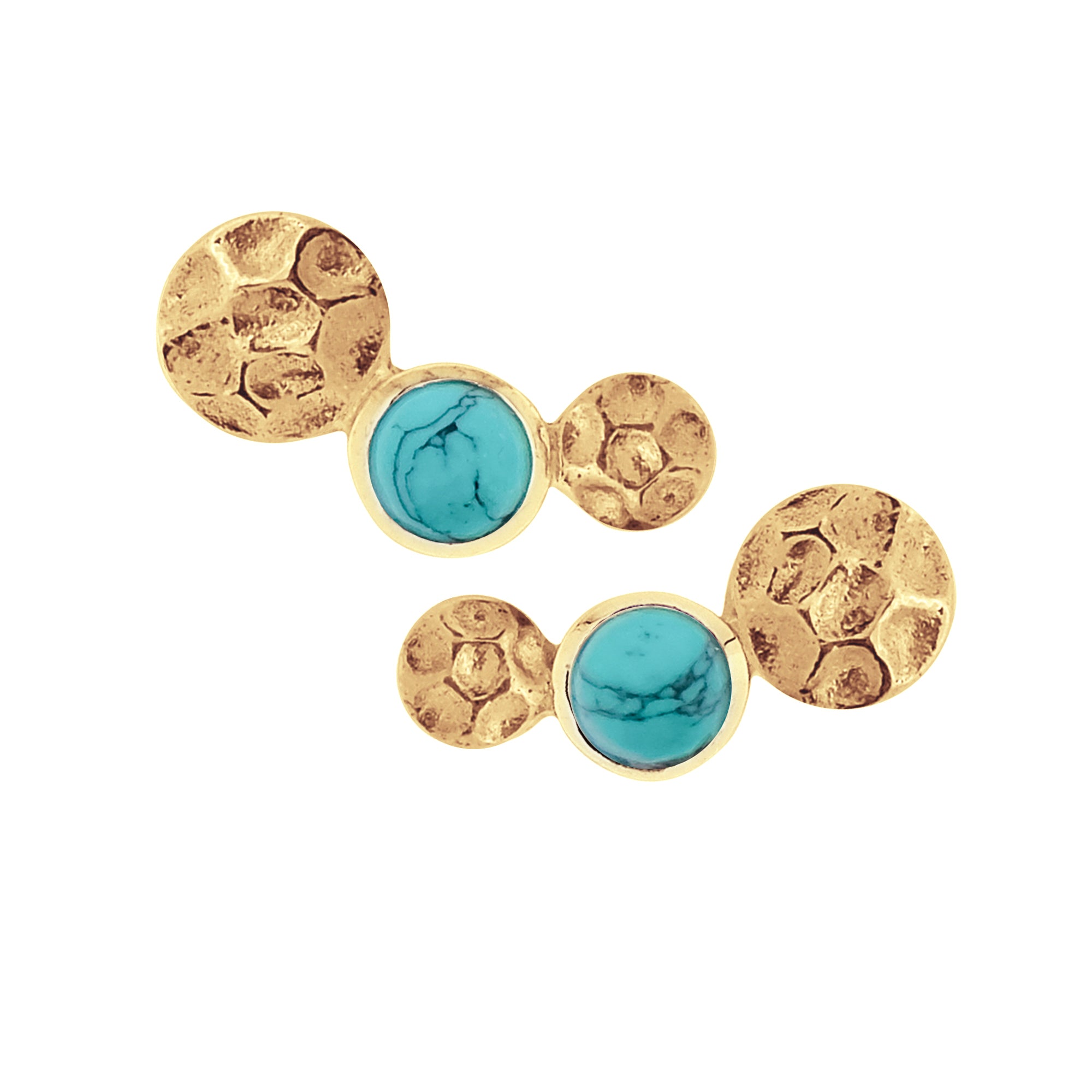 Lakshmi Gold Turquoise Hammered Disc Stud Earrings