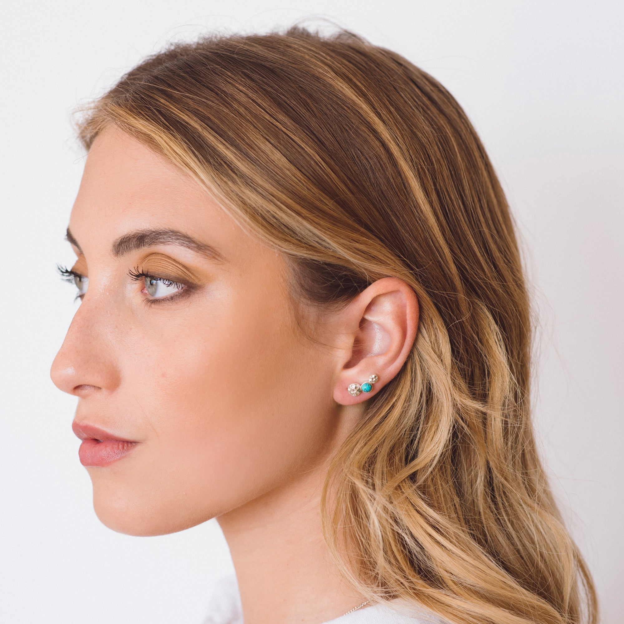 Turquoise Silver Stud Earrings, December Birthstone Stud Earrings For Her