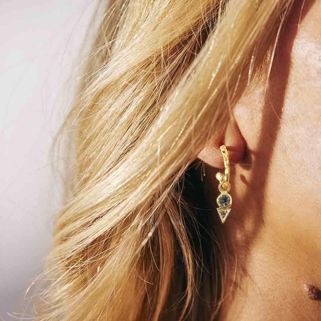 Blue Topaz Gold Huggie Hoops, Blue Topaz Huggie Hoops, November Birthstone Earrings, Blue Topaz Earrings