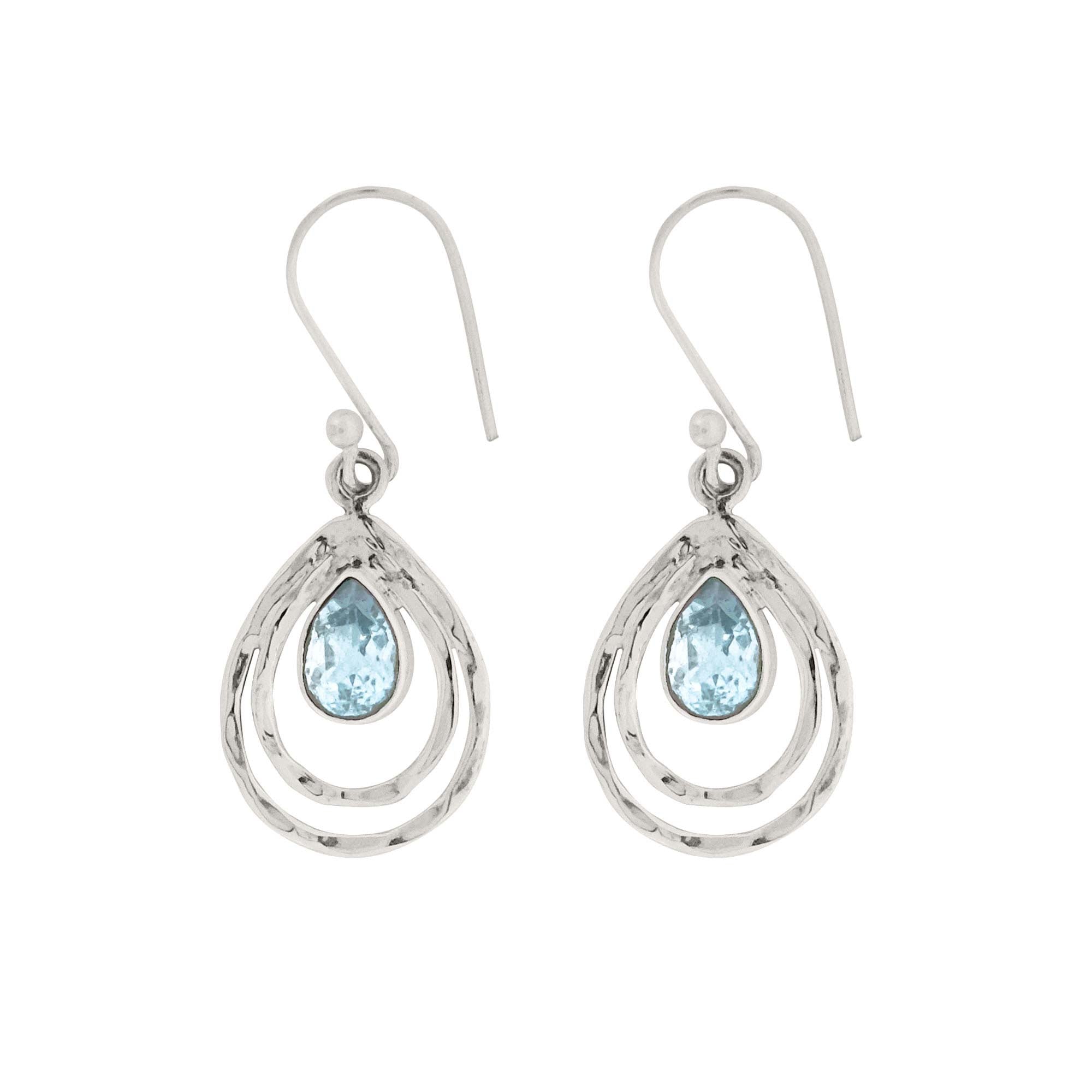 Silver Blue Topaz Drop Earrings