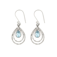 Silver Blue Topaz Drop Earrings