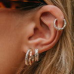 Mixed metal hoop earrings, Double band hoop earrings, Silver hoop earrings, Hammered hoop earrings, Huggie hoops