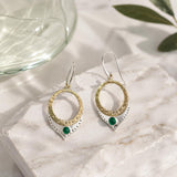 Textured mixed metal earrings, Etched mixed metal earrings, Green onyx earrings, Handmade earrings