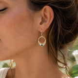 Large silver hoop dangle earrings, Sterling silver and green onyx large circle earrings, Green onyx earrings