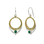 Handmade Silver, Brass and Green Onyx Large Earrings, Silver gemstone statement earrings, Green onyx statement earrings