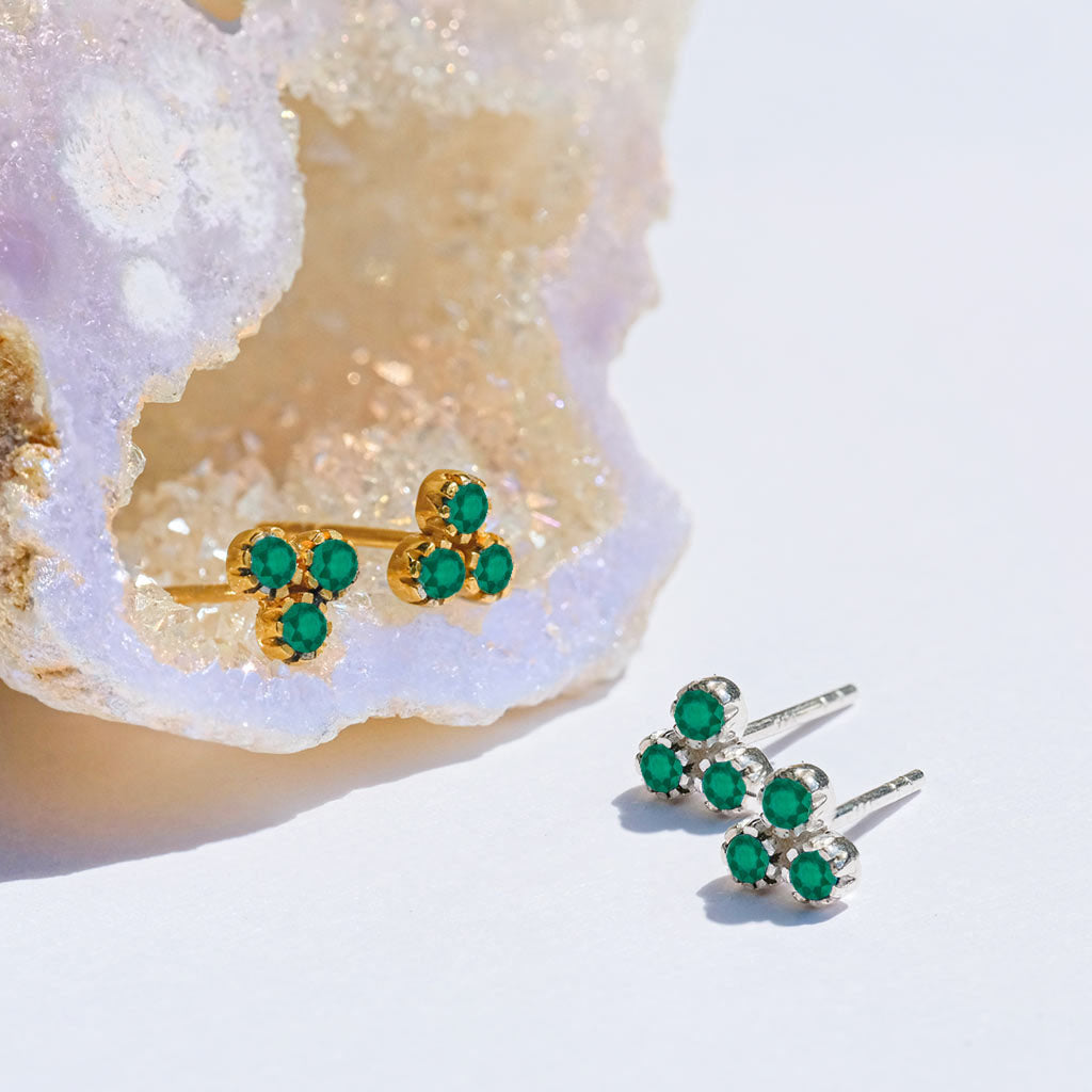 Green Onyx Gold and Silver Stud Earrings, Green Onyx Studs, Green Onyx Stud Earrings, Green Gemstone Studs, Green Stone Stud Earrings, May Birthstone