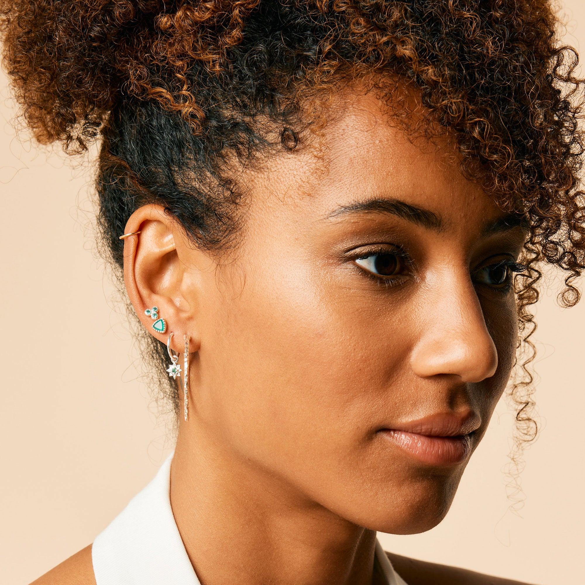 EMERALD SILVER STAR HOOP EARRINGS