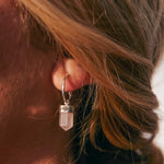 Rose Quartz Hoop Earrings, Rose Quartz Earrings, Rose Quartz Bullet Earrings, Rose Quartz Crystal Earrings, Silver Rose Quartz Earrings