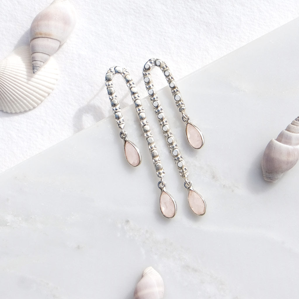 Sterling Silver and Rose Quartz Drop Earrings, Rose Quartz Drop Earrings, Ethical Jewellery