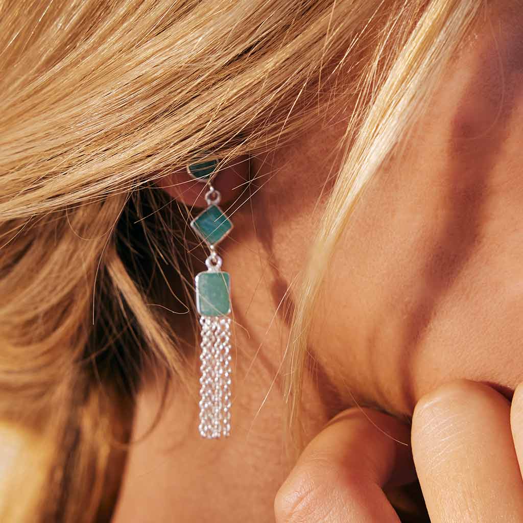Gemstone waterfall earrings, Amazonite Earrings, Sterling silver waterfall earrings, Blue gemstone drop earrings, Gemstone drop earrings, Handmade