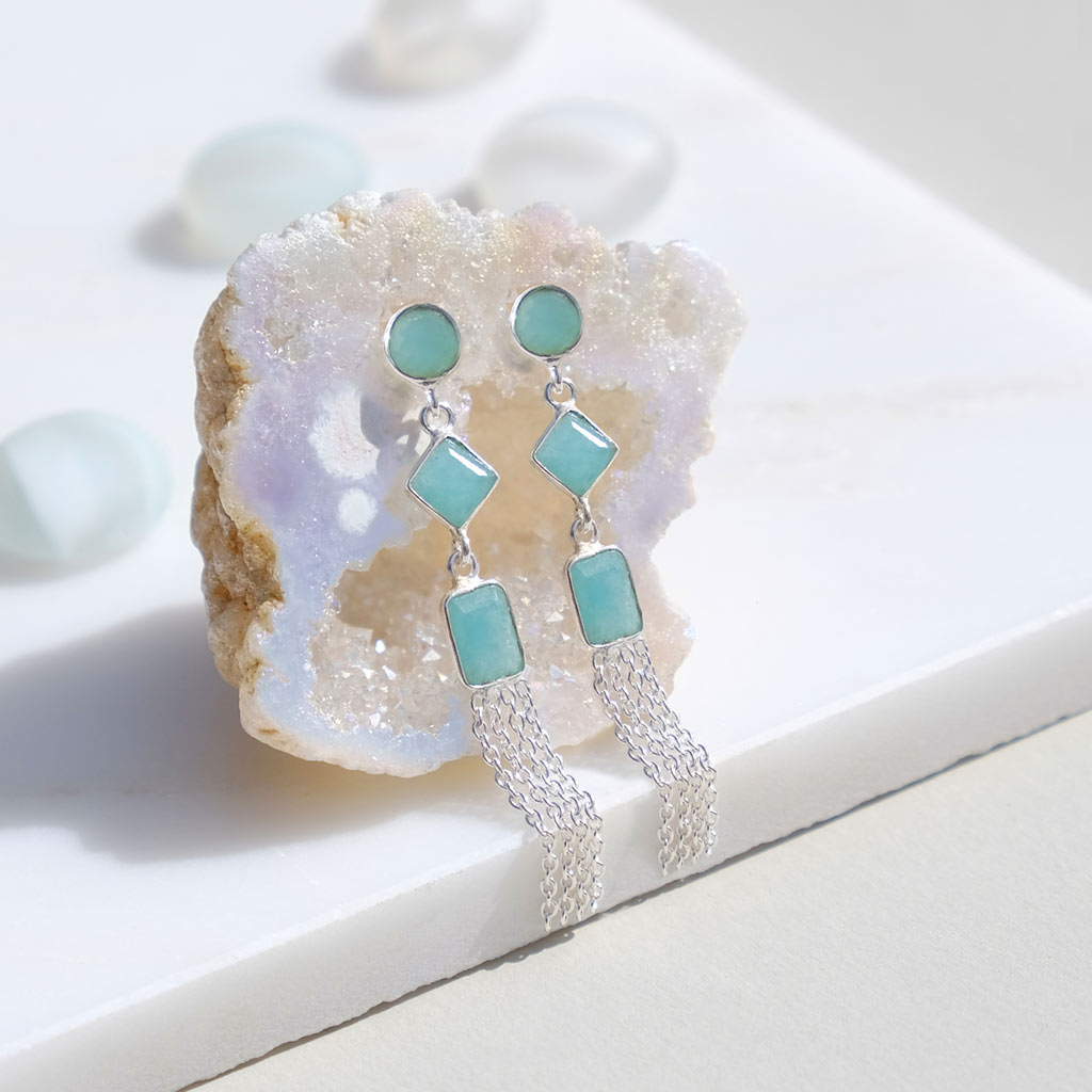 Amazonite Drop Earrings, Amazonite Earrings, Amazonite Jewellery, Blue Stone Drop Earrings, Silver Waterfall Drop Earrings, Ethical Jewellery