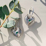 Heart Rays Green Onyx Earrings