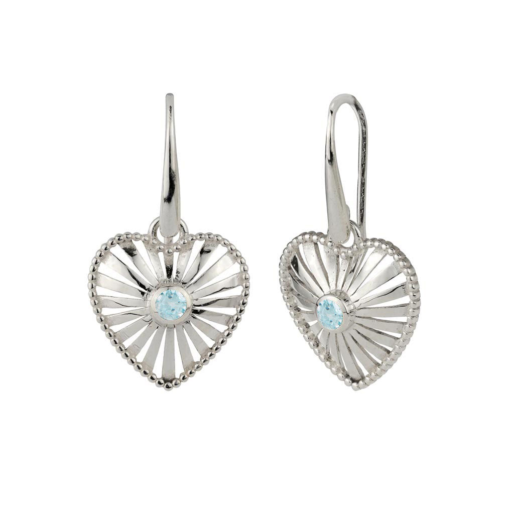 Blue Topaz Heart Drop Silver Earrings