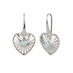 Blue Topaz Heart Drop Silver Earrings