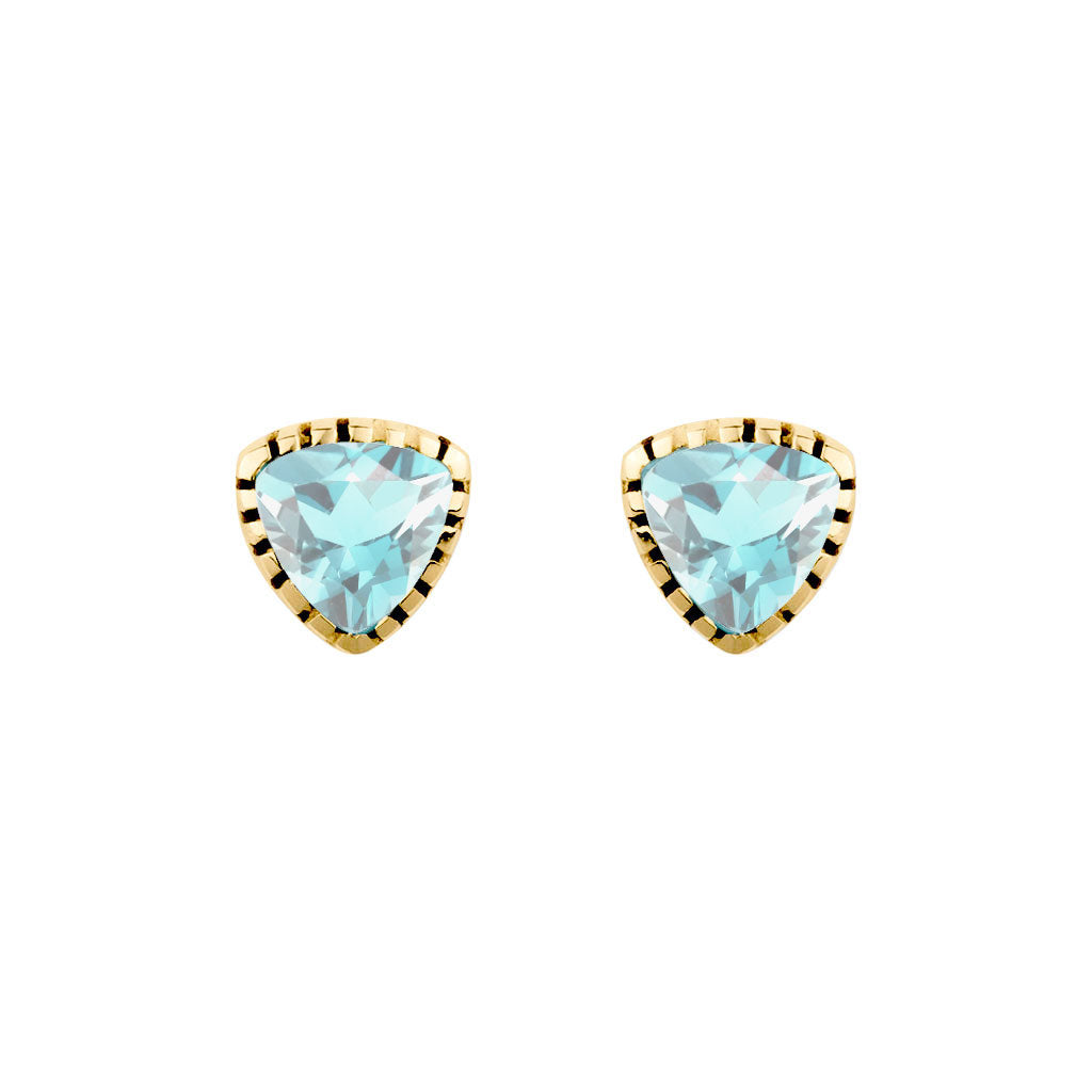 Blue Topaz Gold Triangle Stud Earrings