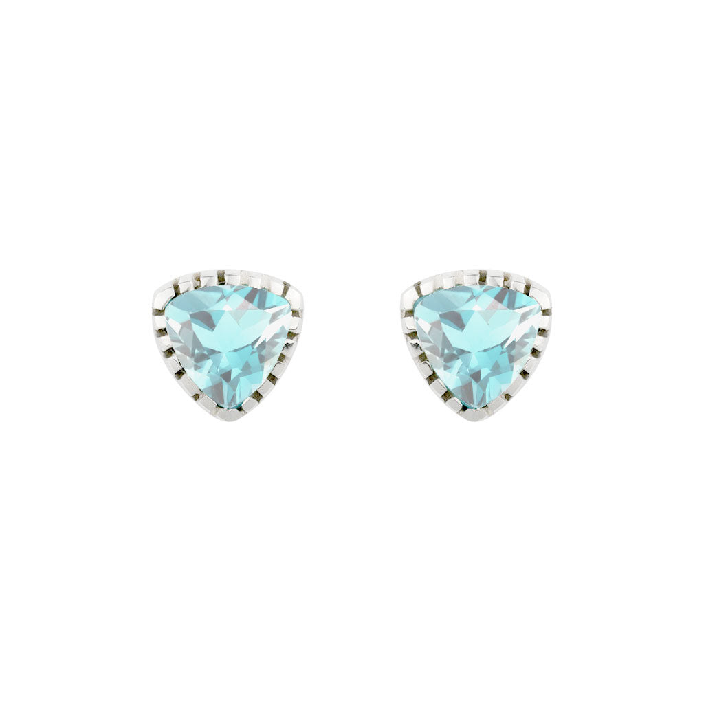 Blue Topaz Triangle  Silver Stud Earrings