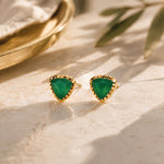 Green Onyx Earrings, Green Onyx Studs, Green Onyx Stud Earrings, Gold Triangle Studs, Gold and Green Onyx Triangle Stud Earrings
