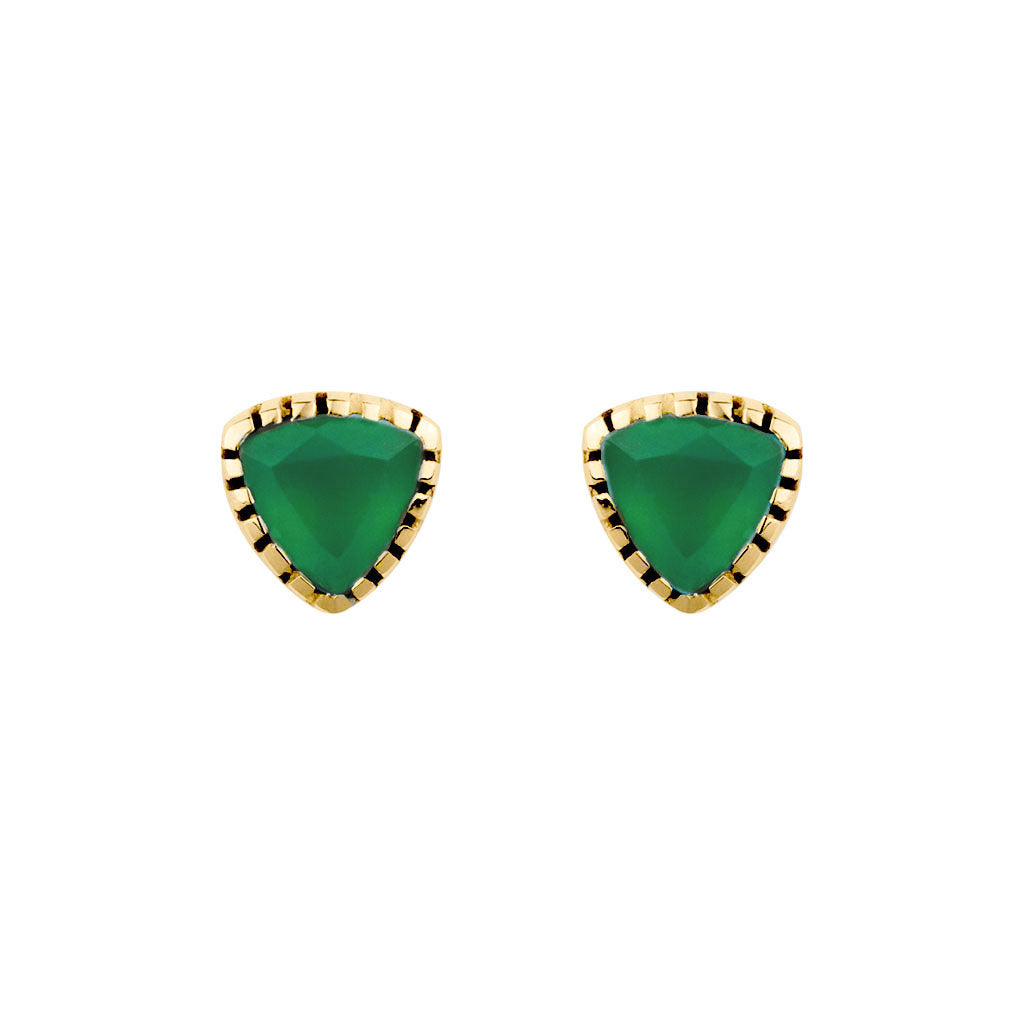 Green Onyx Gold Triangle Stud Earrings