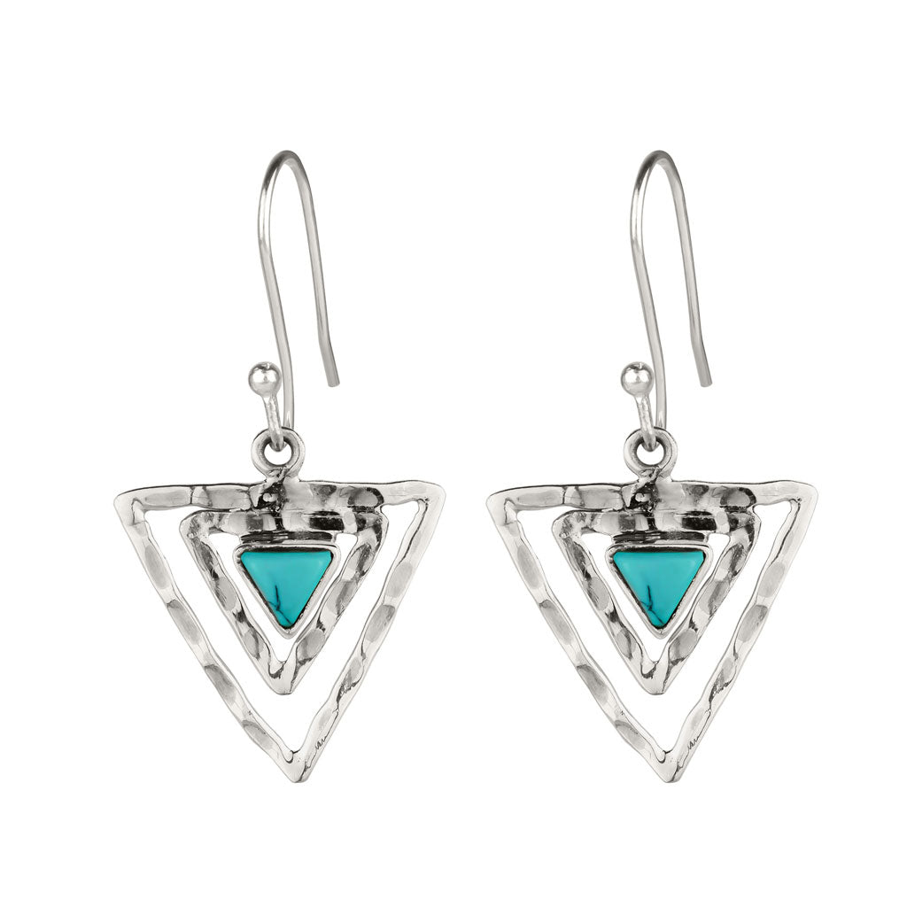 Silver Turquoise Triangle Drop Earrings 