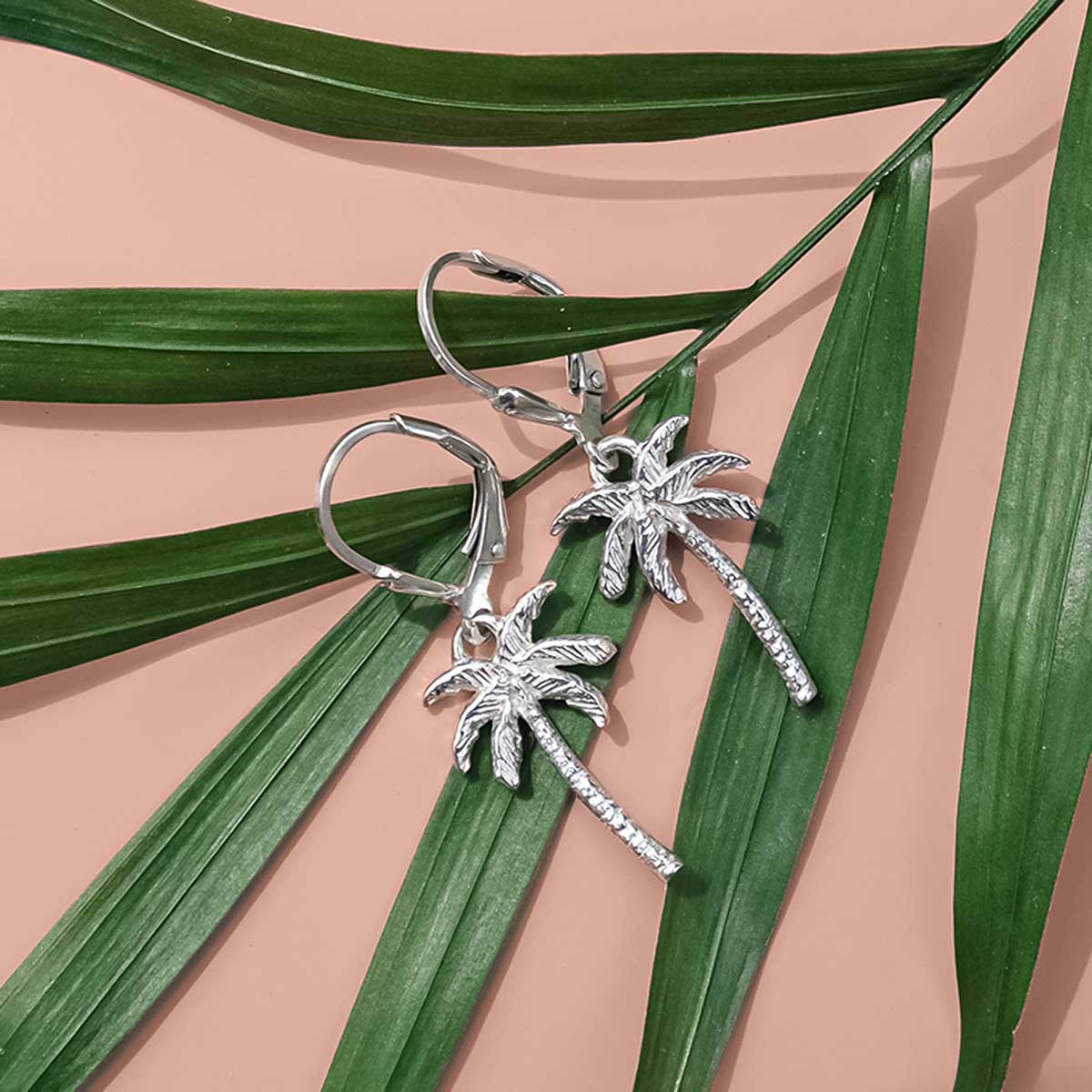 Silver Palm Tree Drop Earrings