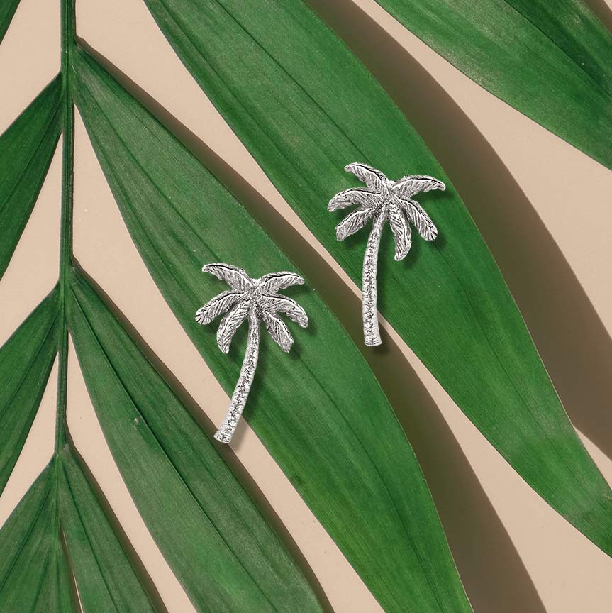 Silver Palm Tree Stud Earrings