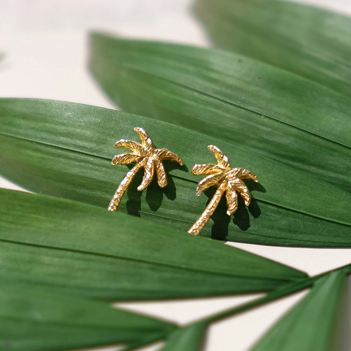 Palm Tree Gold Plated Stud Earrings