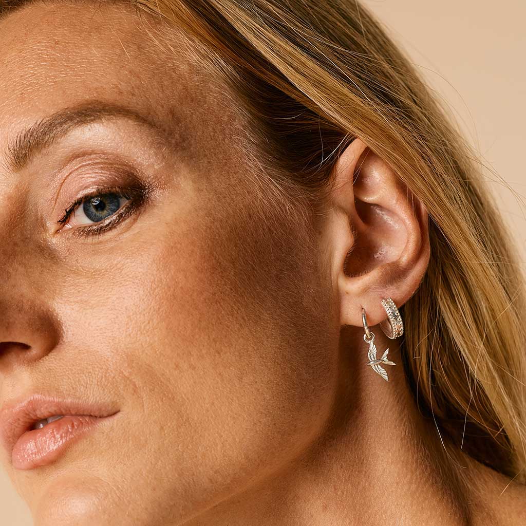 Silver Studded Huggie Hoops