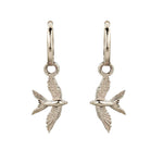 Silver Swallow In Flight Hoop Earrings