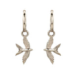 Silver Swallow In Flight Hoop Earrings
