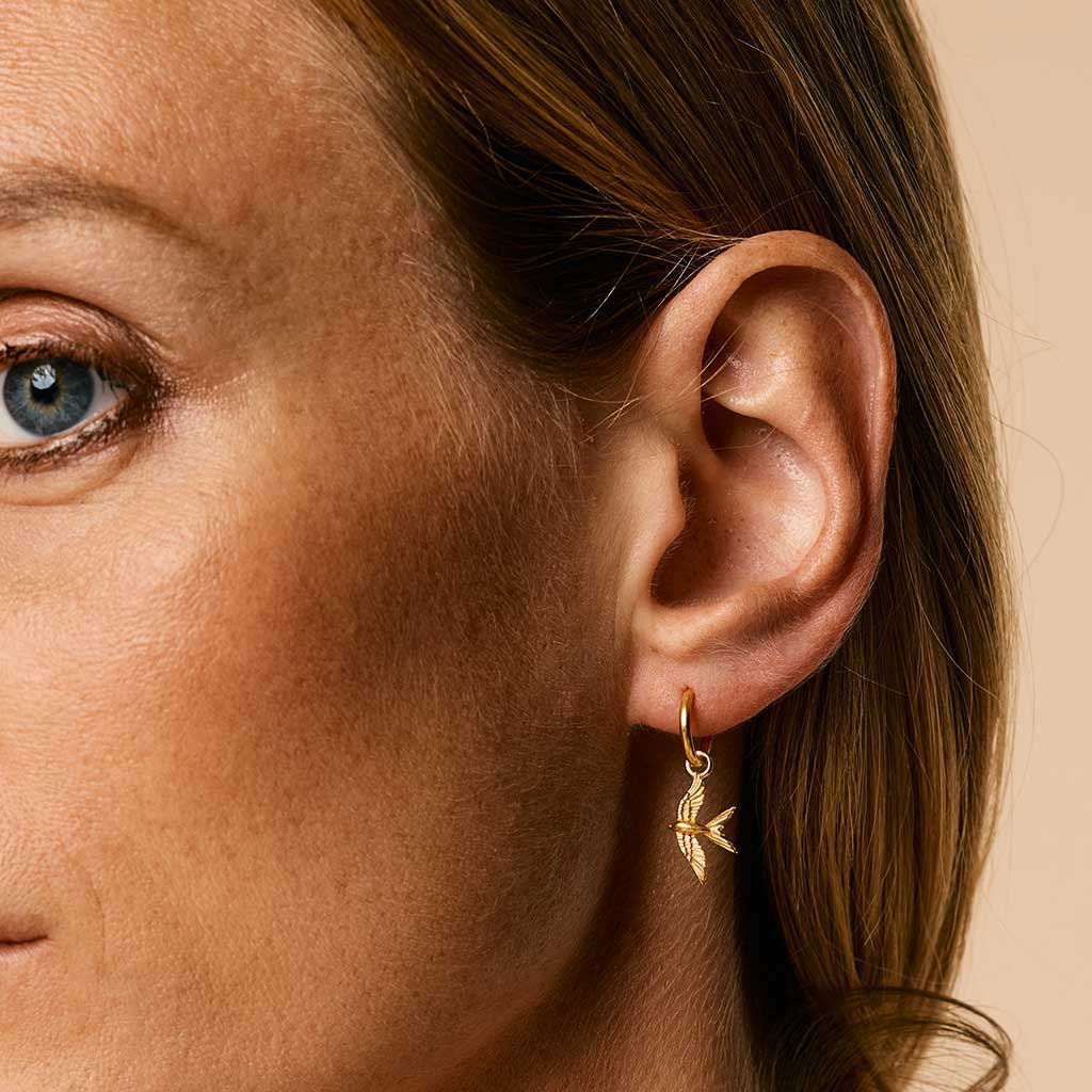 Gold Swallow Hoop Earrings