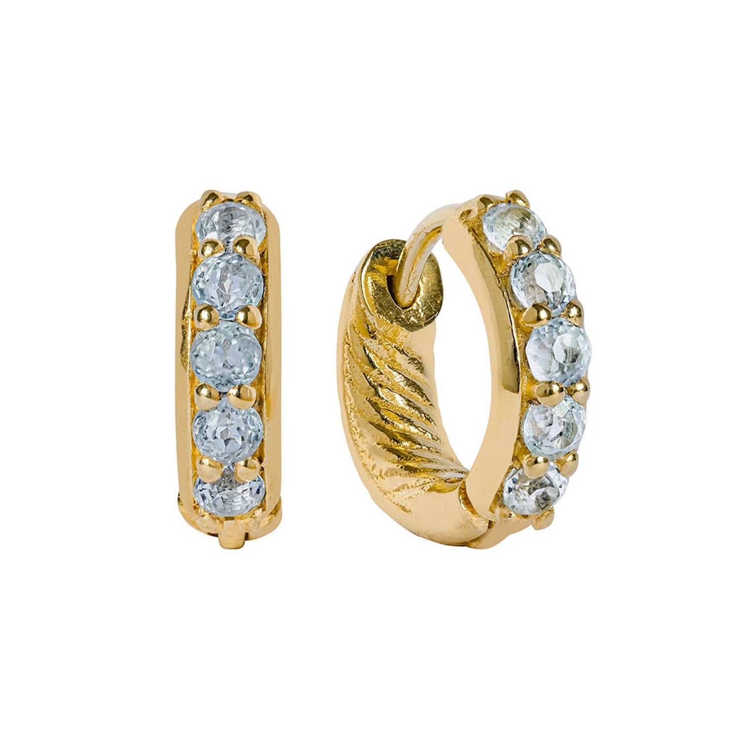 Gold Blue Topaz Huggie Hoops