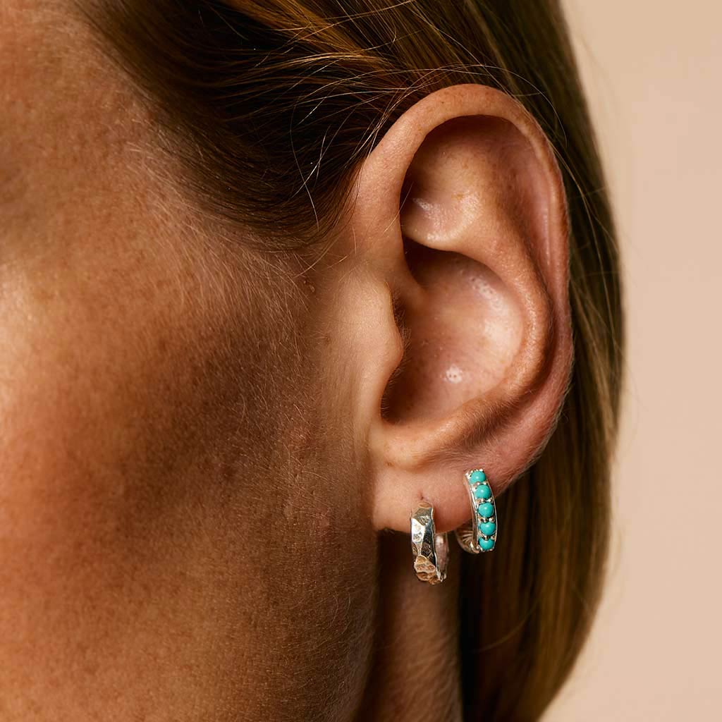 Turquoise Silver Huggie Hoops