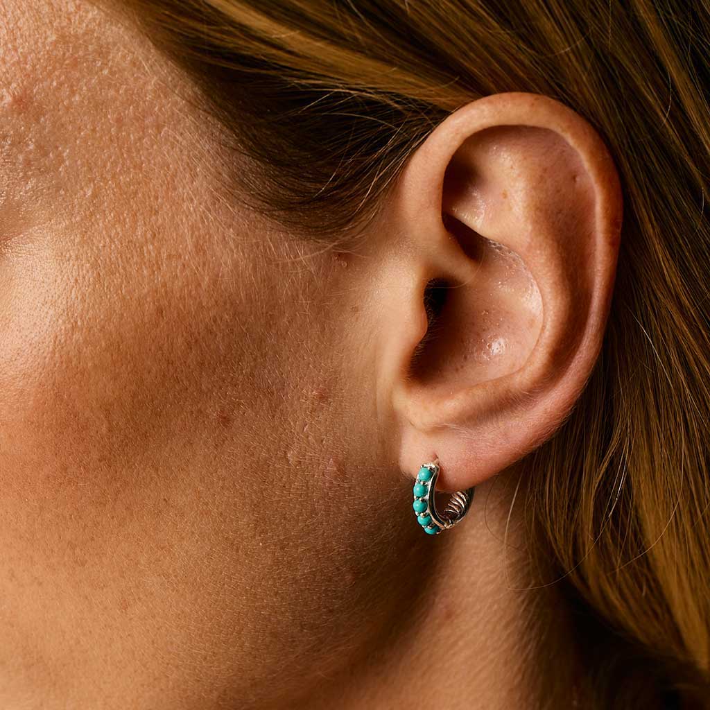 Turquoise Silver Huggie Hoops