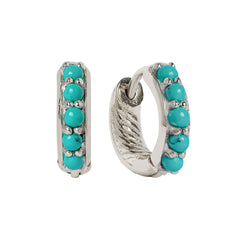 Turquoise Silver Huggie Hoops